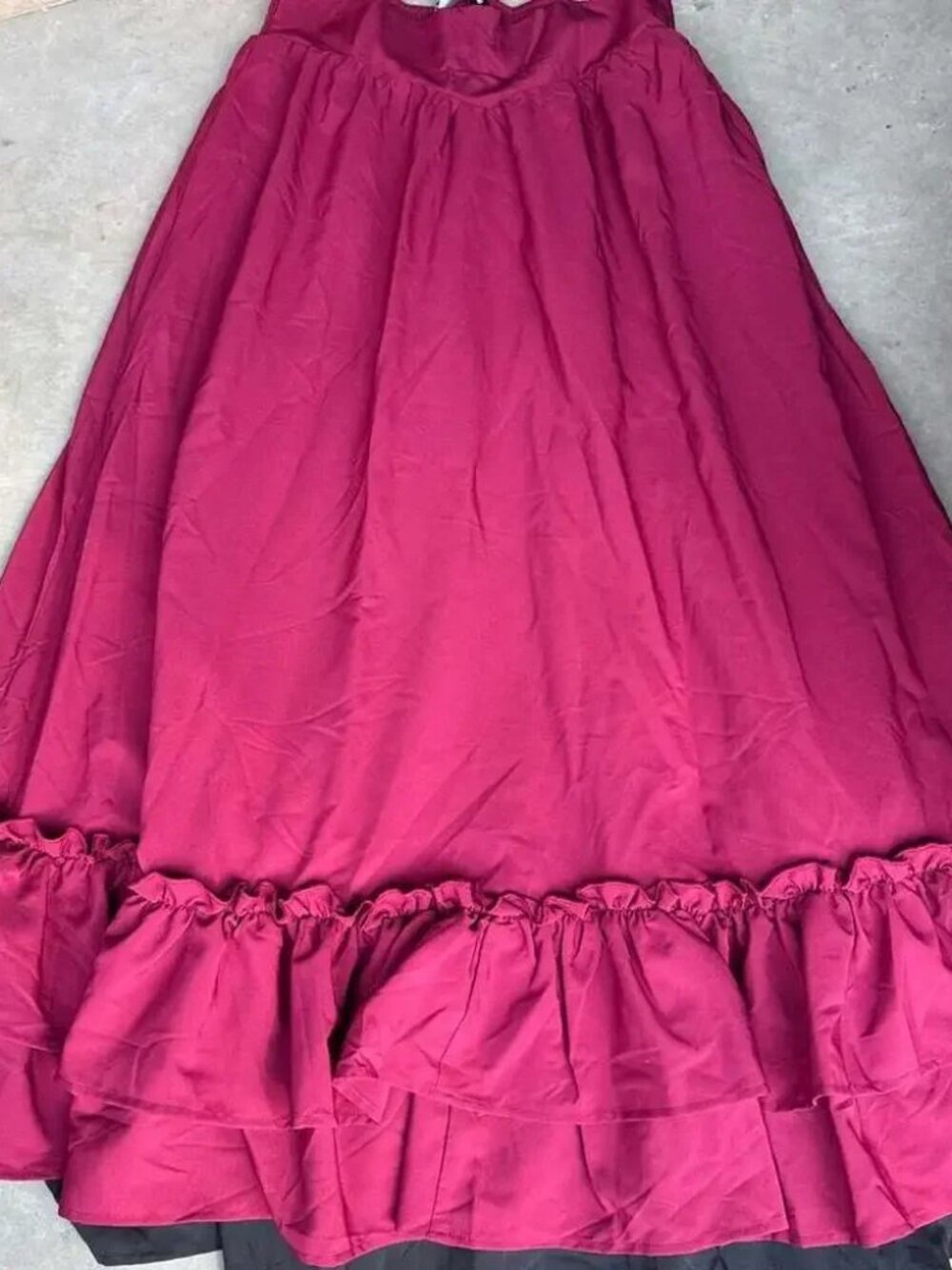 Women's Ruffled Hem Maxi Skirt - DEEP BURGUNDY W RUFFLED VICTORIAN STYLE M-L - Picture 2 of 10